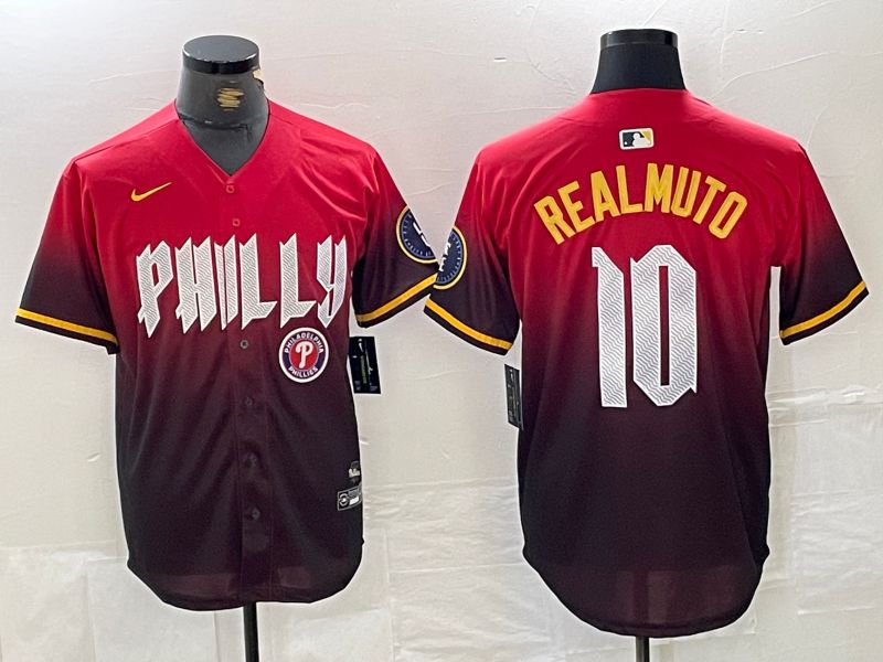 Men Philadelphia Phillies #10 Realmuto Red City Edition Nike 2024 MLB Jersey style 5